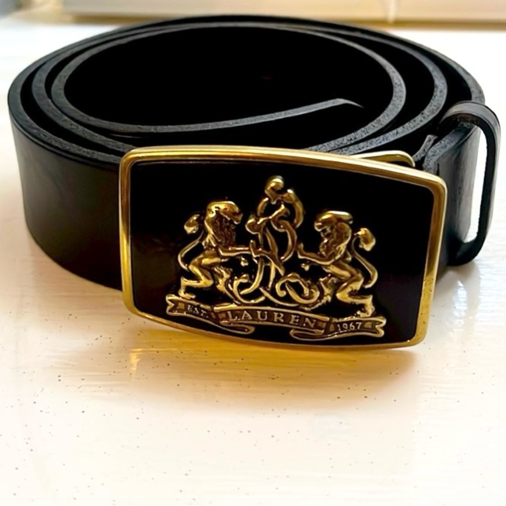 Lauren Ralph Lauren Leather Belt with Gold Buckle